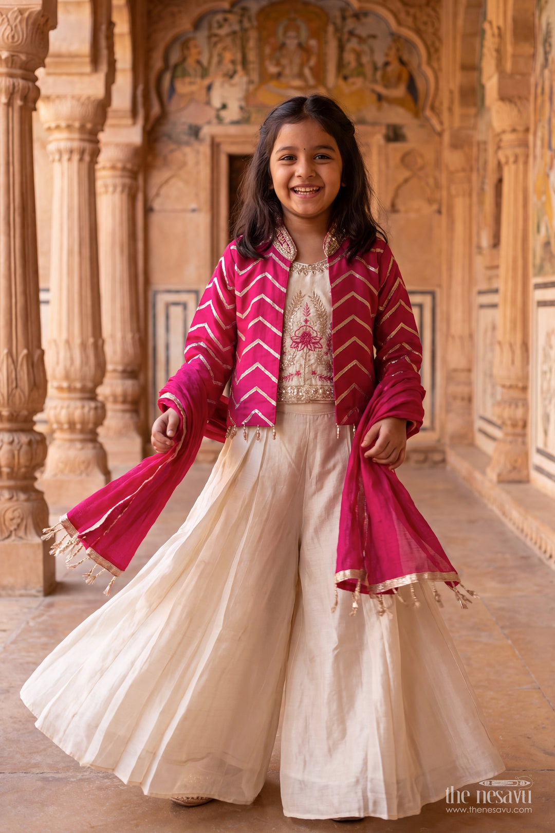 Girls Sharara Set in Pink for Ceremony Dressing