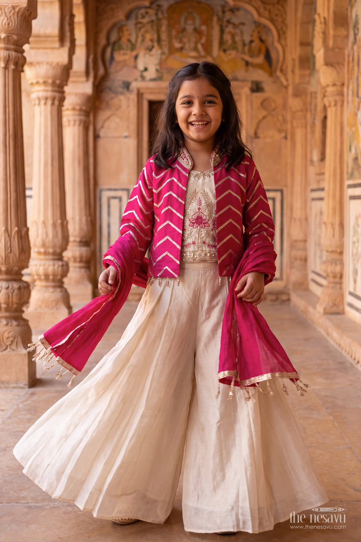 Girls Sharara Set in Pink for Ceremony Dressing