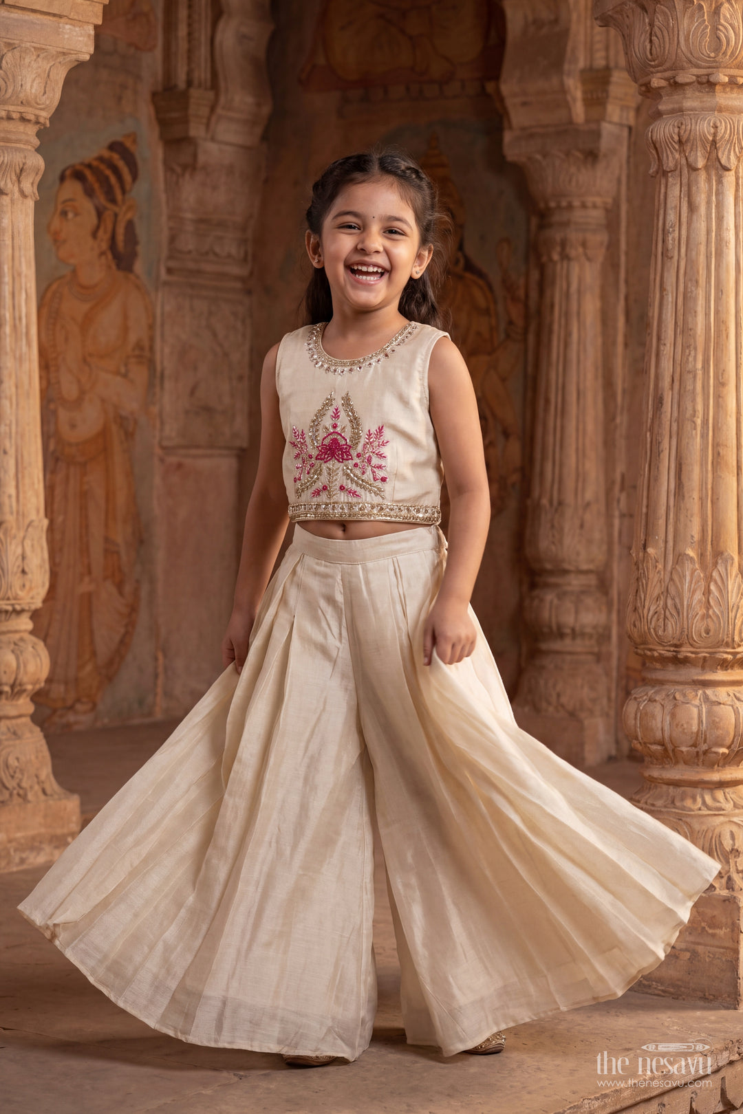 Girls Sharara Set in Pink for Ceremony Dressing
