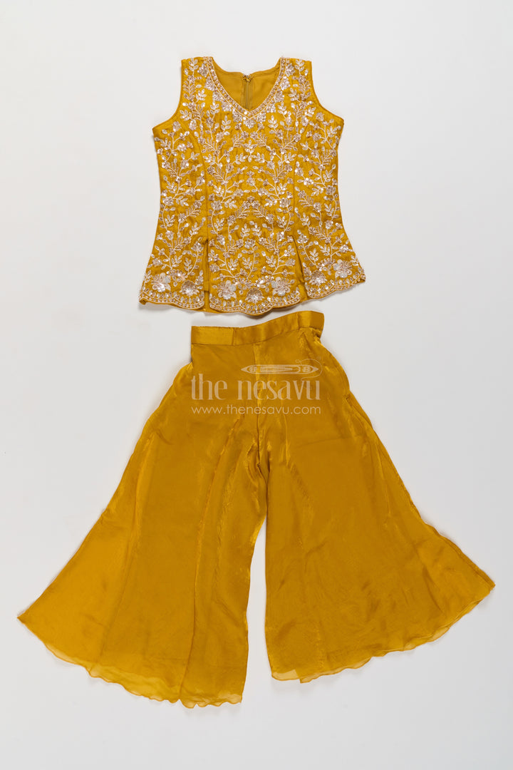 Girls Palazzo Set in Gold for Celebrations and Photos
