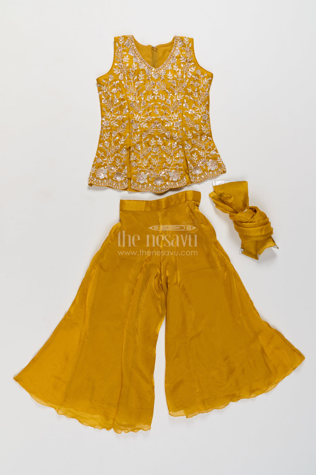 Girls Palazzo Set in Gold for Celebrations and Photos
