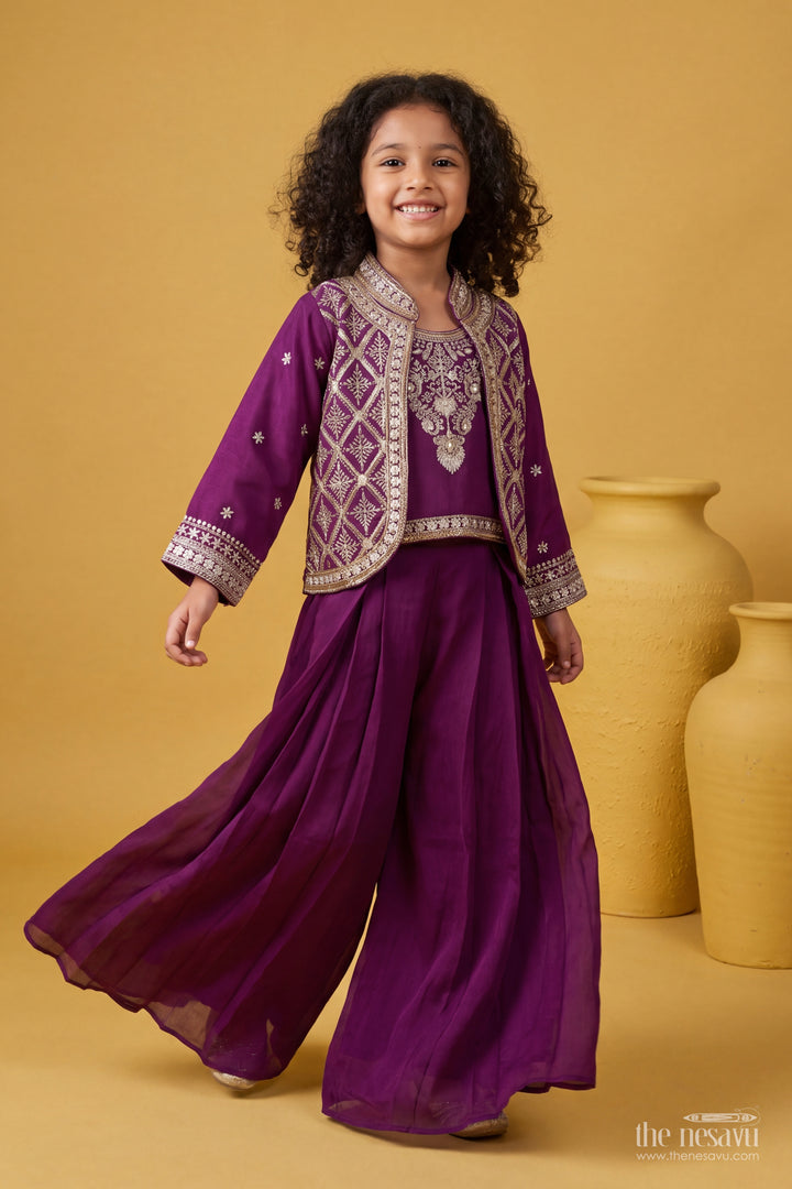 Girls Sharara Set in Purple for Family Celebrations