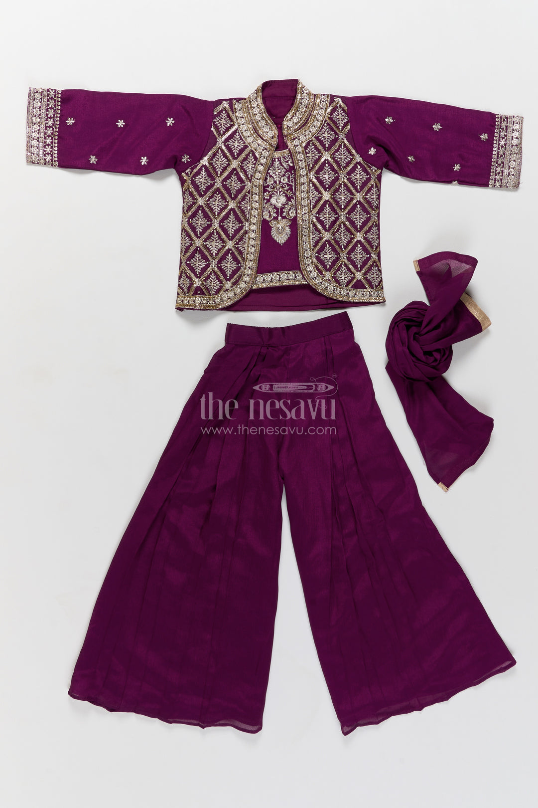 Girls Sharara Set in Purple for Family Celebrations