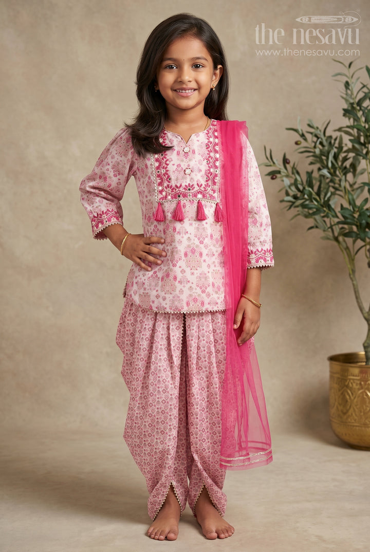 Elegant Floral Dhoti Pant Set with Embellished Dupatta for Girls