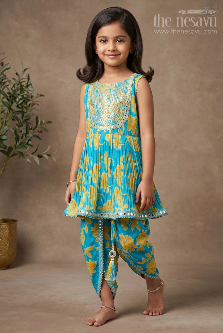 Girls Sunshine Blue Kurti with Dhoti Pant Setvibrant and Versatile