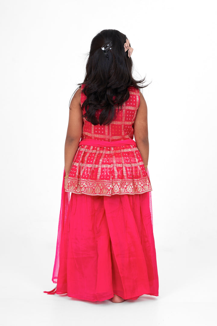 Girls Pink Fancy Sharara Set with Gold Brocade Work for Weddings and Special Occasions