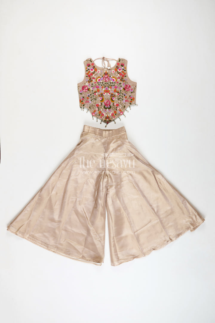 Palazzo Set for Girls with Rich Embroidered Crop Top and Sheer Dupatta in Glazed Organza Fabric