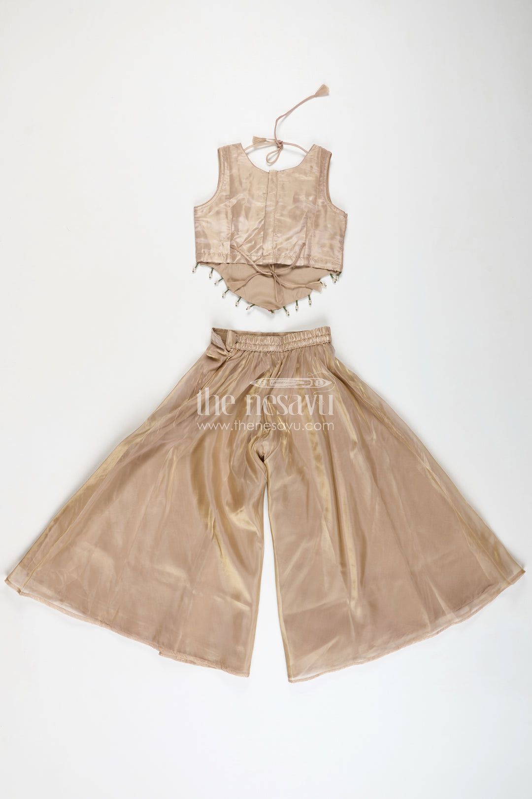 Palazzo Set for Girls with Rich Embroidered Crop Top and Sheer Dupatta in Glazed Organza Fabric