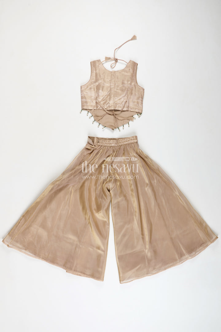 Palazzo Set for Girls with Rich Embroidered Crop Top and Sheer Dupatta in Glazed Organza Fabric