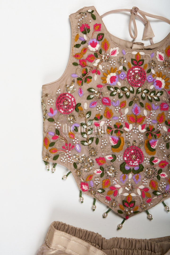 Palazzo Set for Girls with Rich Embroidered Crop Top and Sheer Dupatta in Glazed Organza Fabric