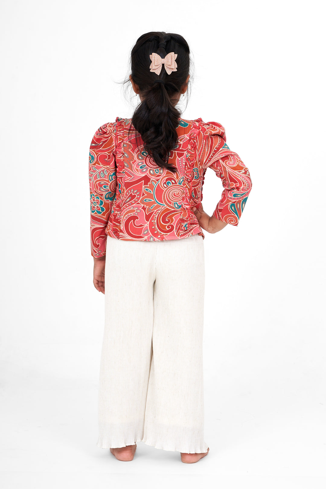 Girls Cream Garara Sharara Set with Vibrant Printed Blazer and Palazzo Pants