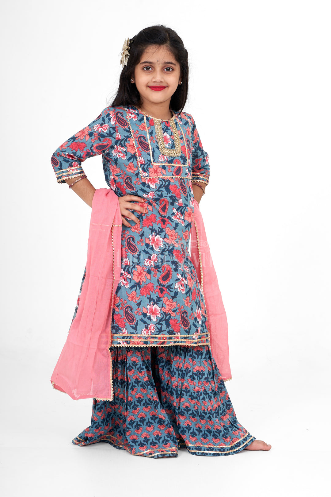 Girls Pure Cotton Sharara Set Multicolor Diwali Festive Dress