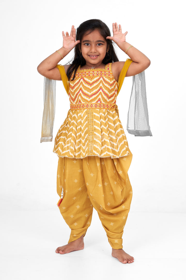 Girls Poly Silk Dhoti Set Yellow Christmas Dresses