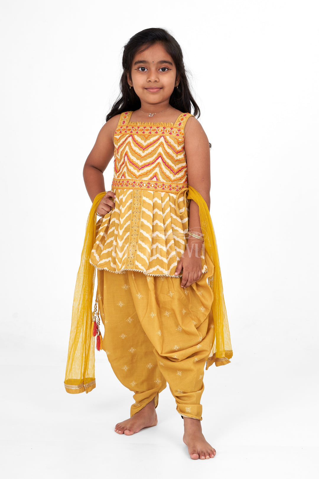 Girls Poly Silk Dhoti Set Yellow Christmas Dresses