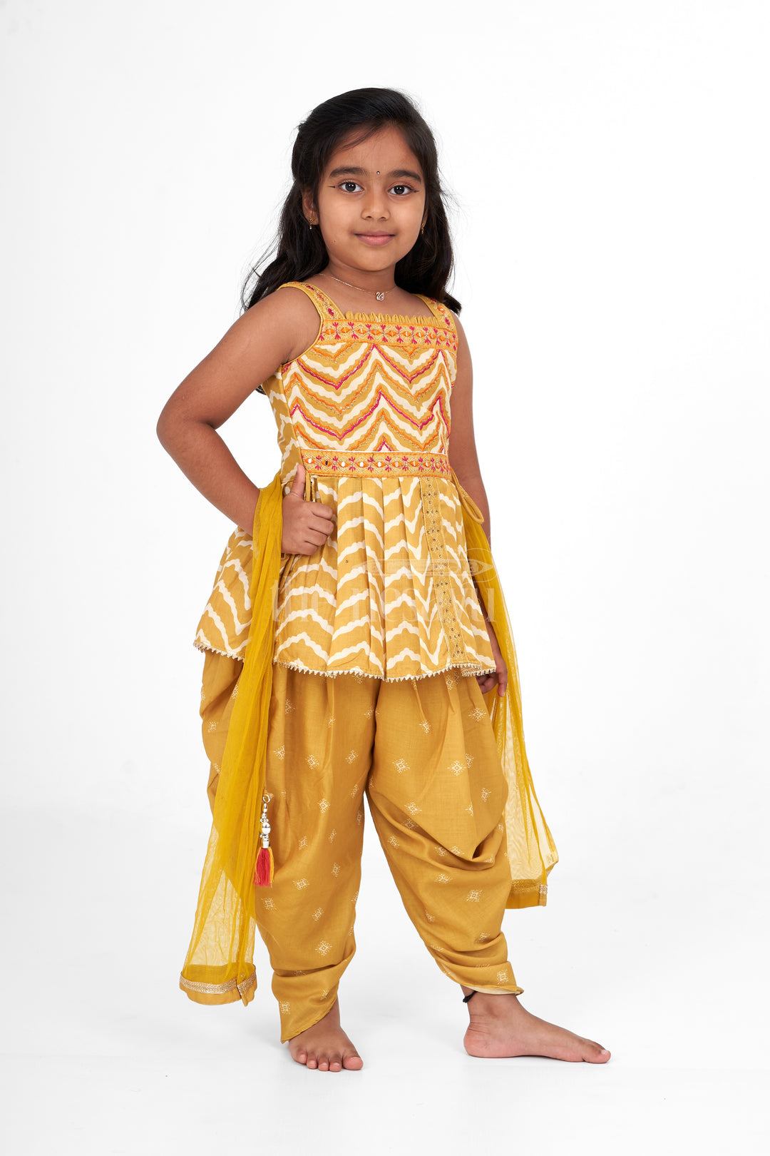 Girls Poly Silk Dhoti Set Yellow Christmas Dresses