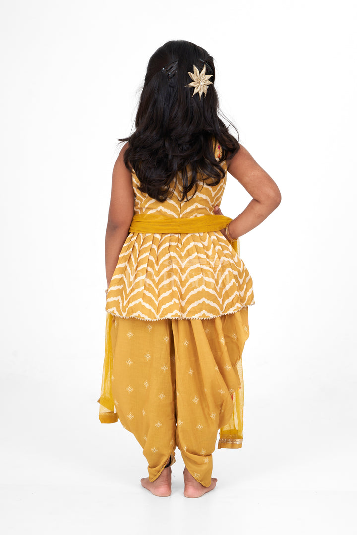 Girls Poly Silk Dhoti Set Yellow Christmas Dresses