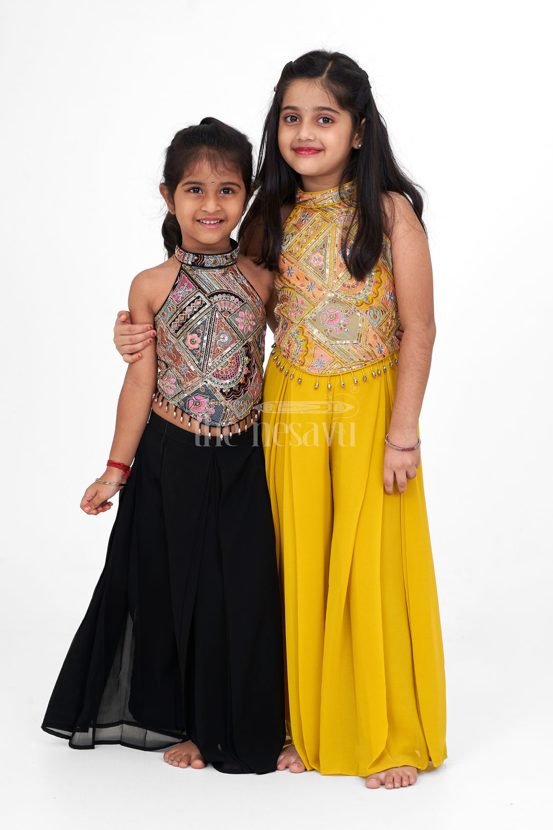 Girls Yellow Georgette Embroidered Sharara Plazo Set Christmas Special Dress