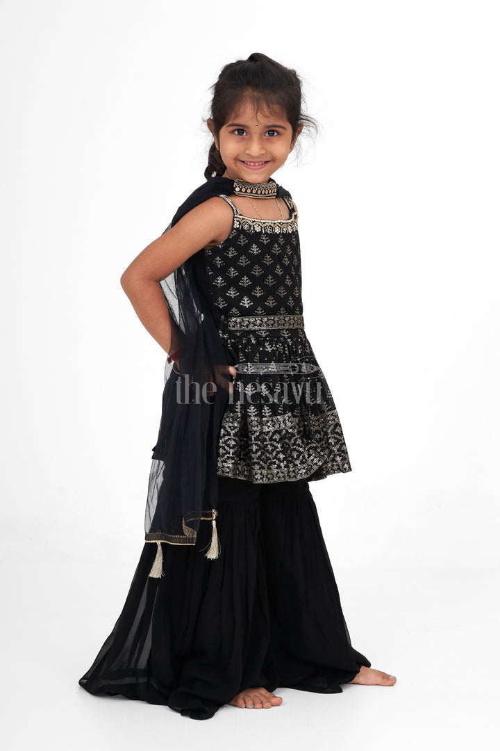 Elegant Black Georgette Sharara Gharara Set for Girls with Sequence Embroidery for Festive Occasions