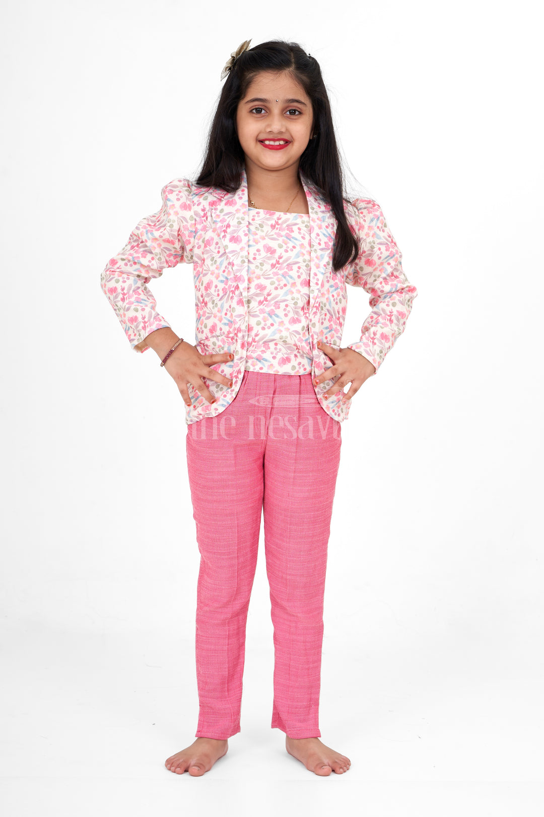 Pink Sharara with Floral Printed Jacket in Flax Cotton Blend, Perfect for Festive and Casual Wear