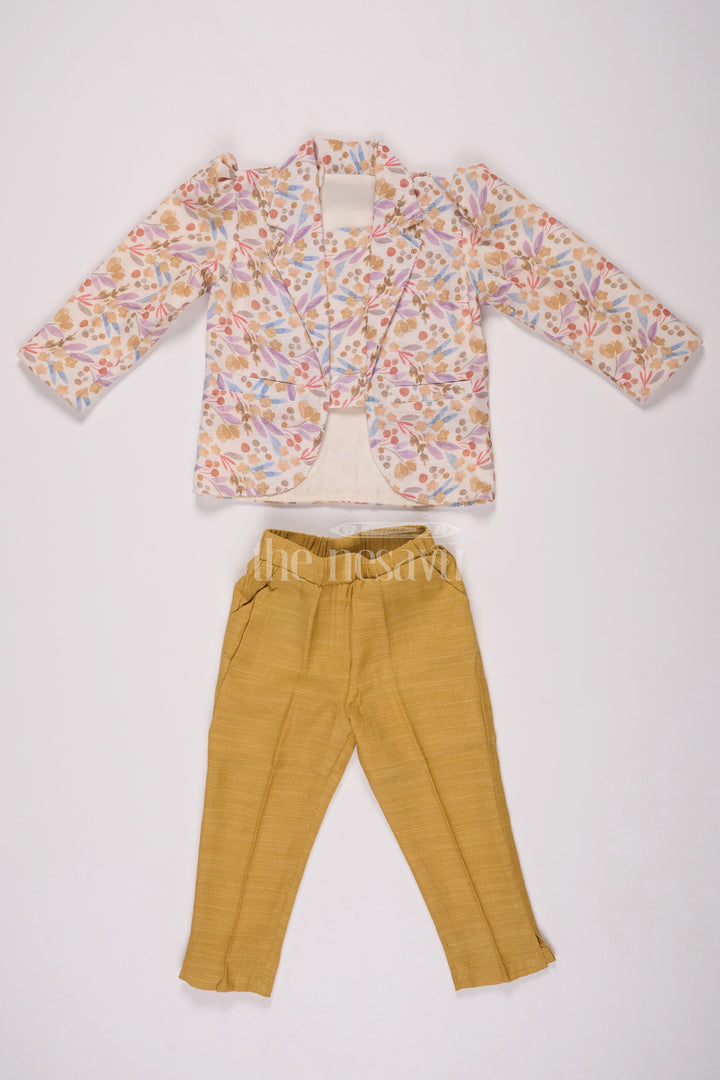 Girls Cotton Sharara Set with Festive Floral Blazer and Coordinated Pants for Parties