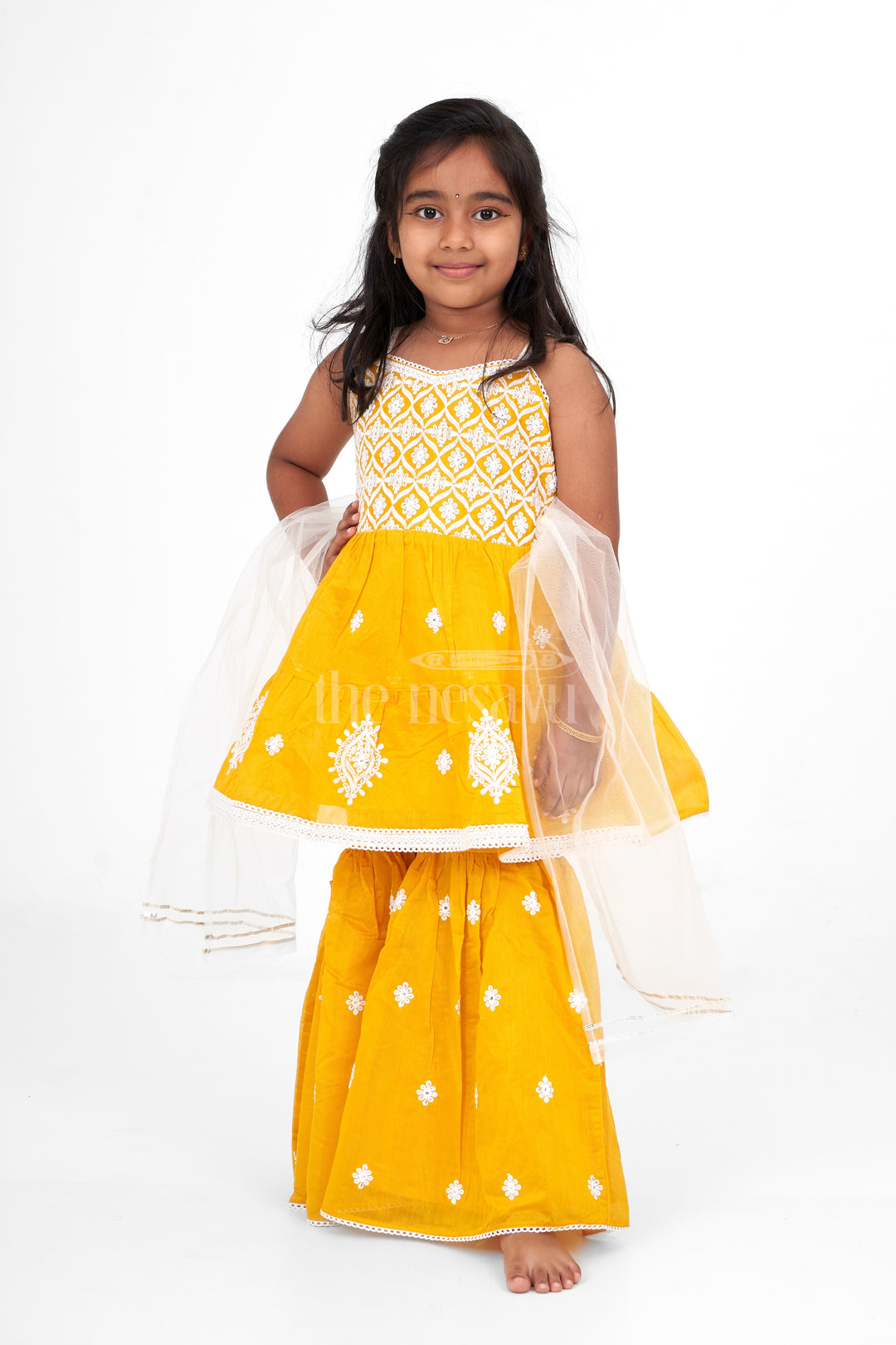 Bright Yellow Sharara for Haldi in Chanderi with Intricate Embroidery