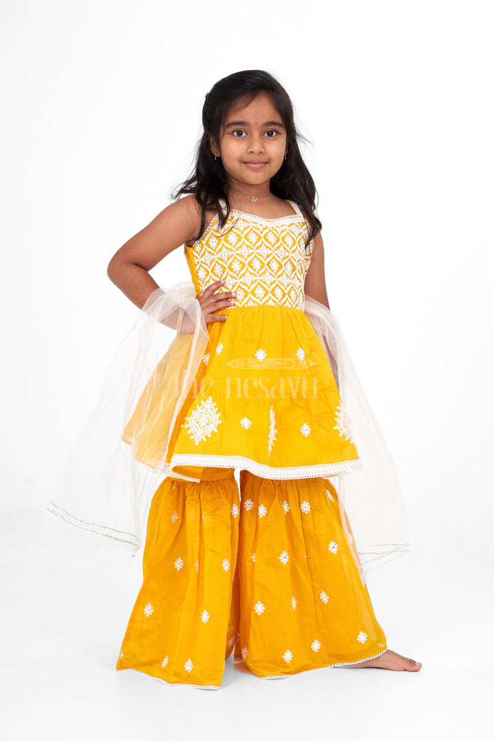 Bright Yellow Sharara for Haldi in Chanderi with Intricate Embroidery