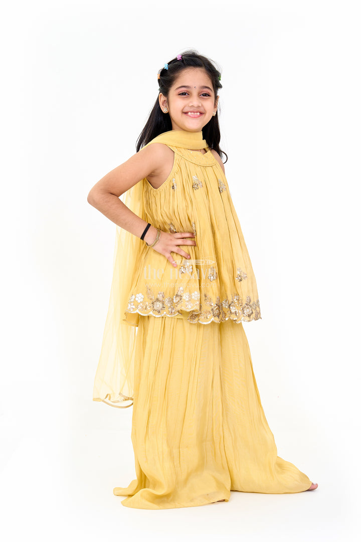 Girls Viscose Silk Sharara Set with Embellished Top and Flared Bottoms