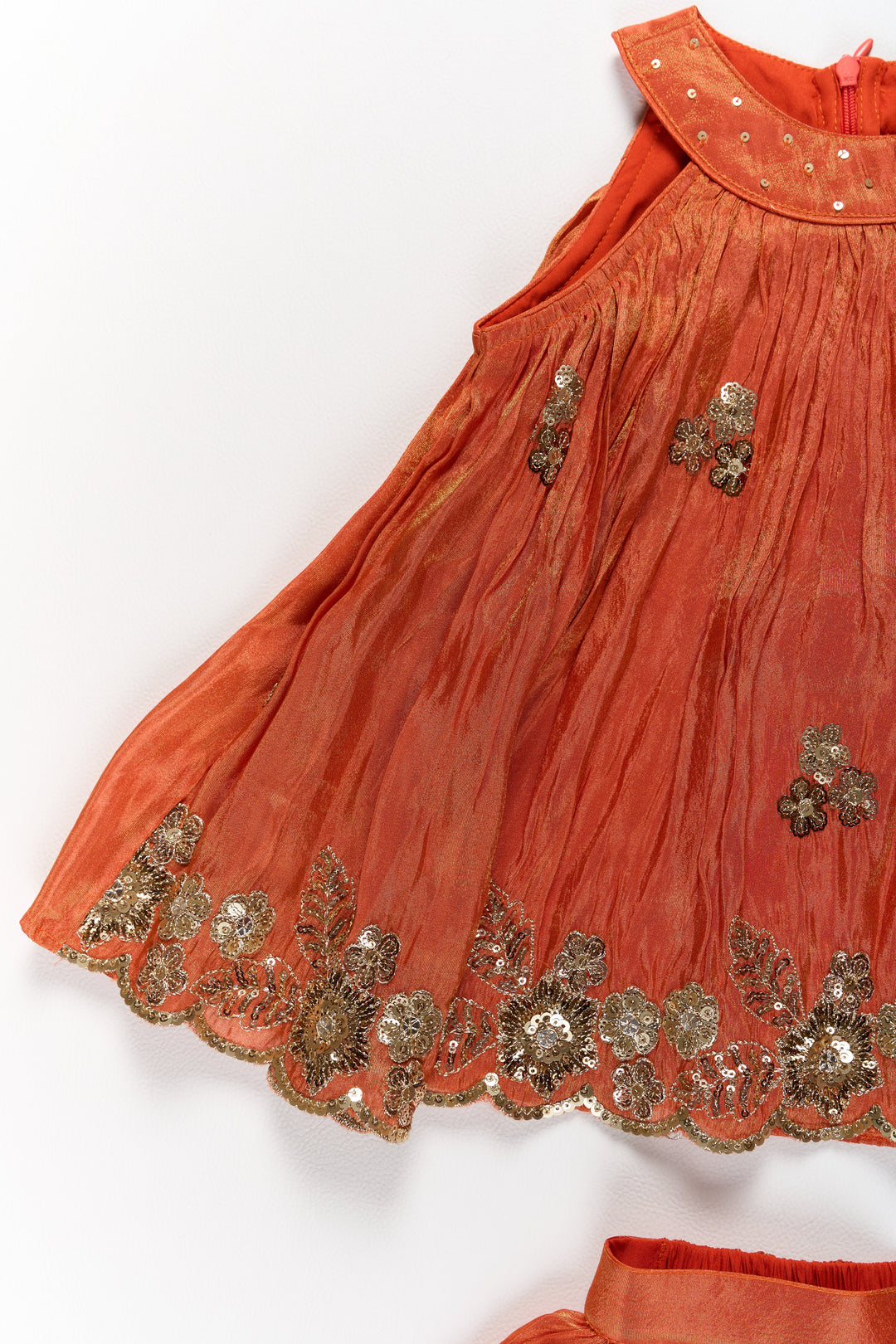 Stylish Girls Orange Viscose Silk Sharara Set with Embroidered Cape for Festive Wear