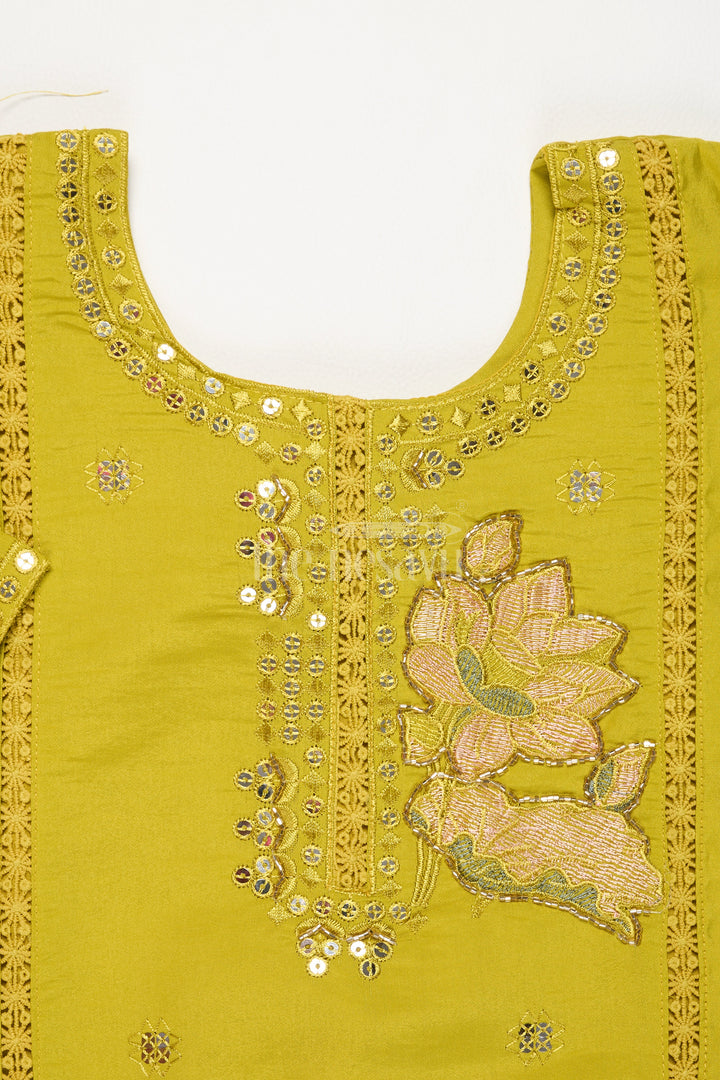 Girls Lime Green Viscose Modal Silk Sharara Choli Set with Lace Detailing for Festive Events and Gatherings