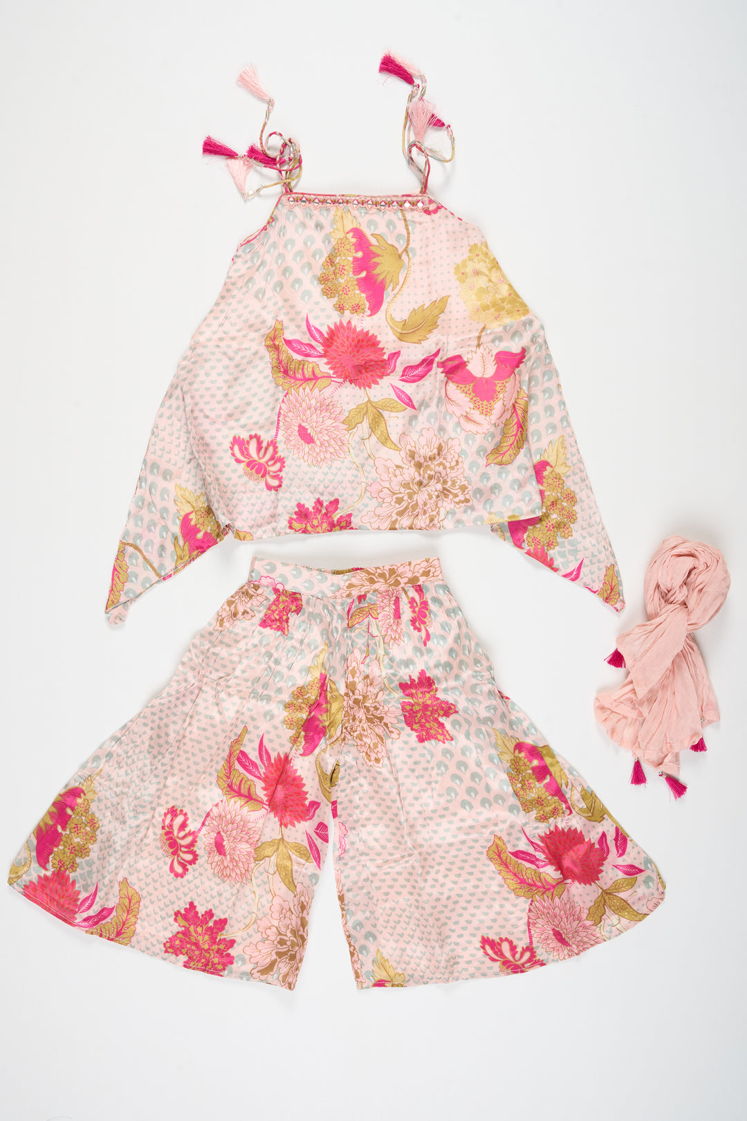 Girls Muslin Silk Palazzo Set in Floral Print with Top for Special Events