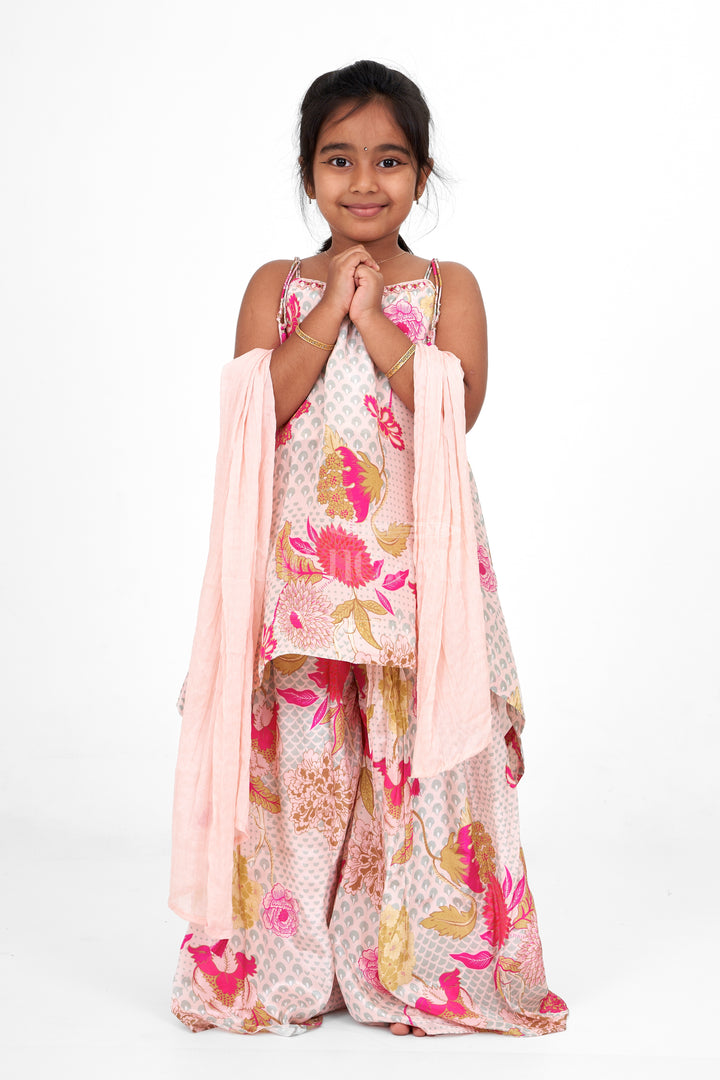 Girls Muslin Silk Palazzo Set in Floral Print with Top for Special Events