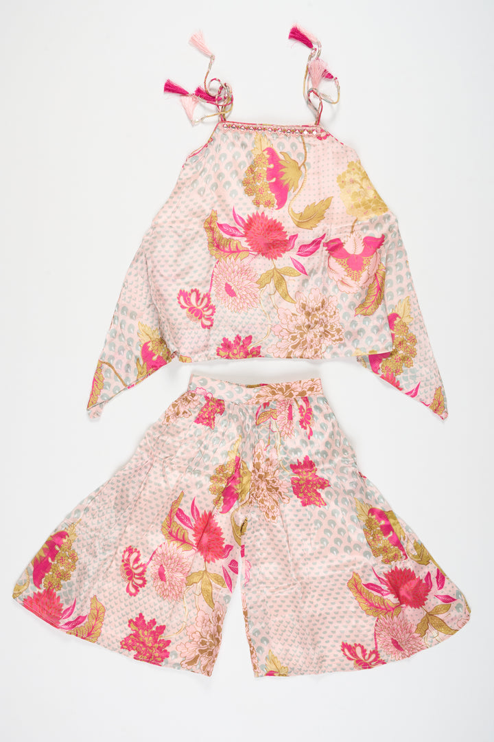 Girls Muslin Silk Palazzo Set in Floral Print with Top for Special Events