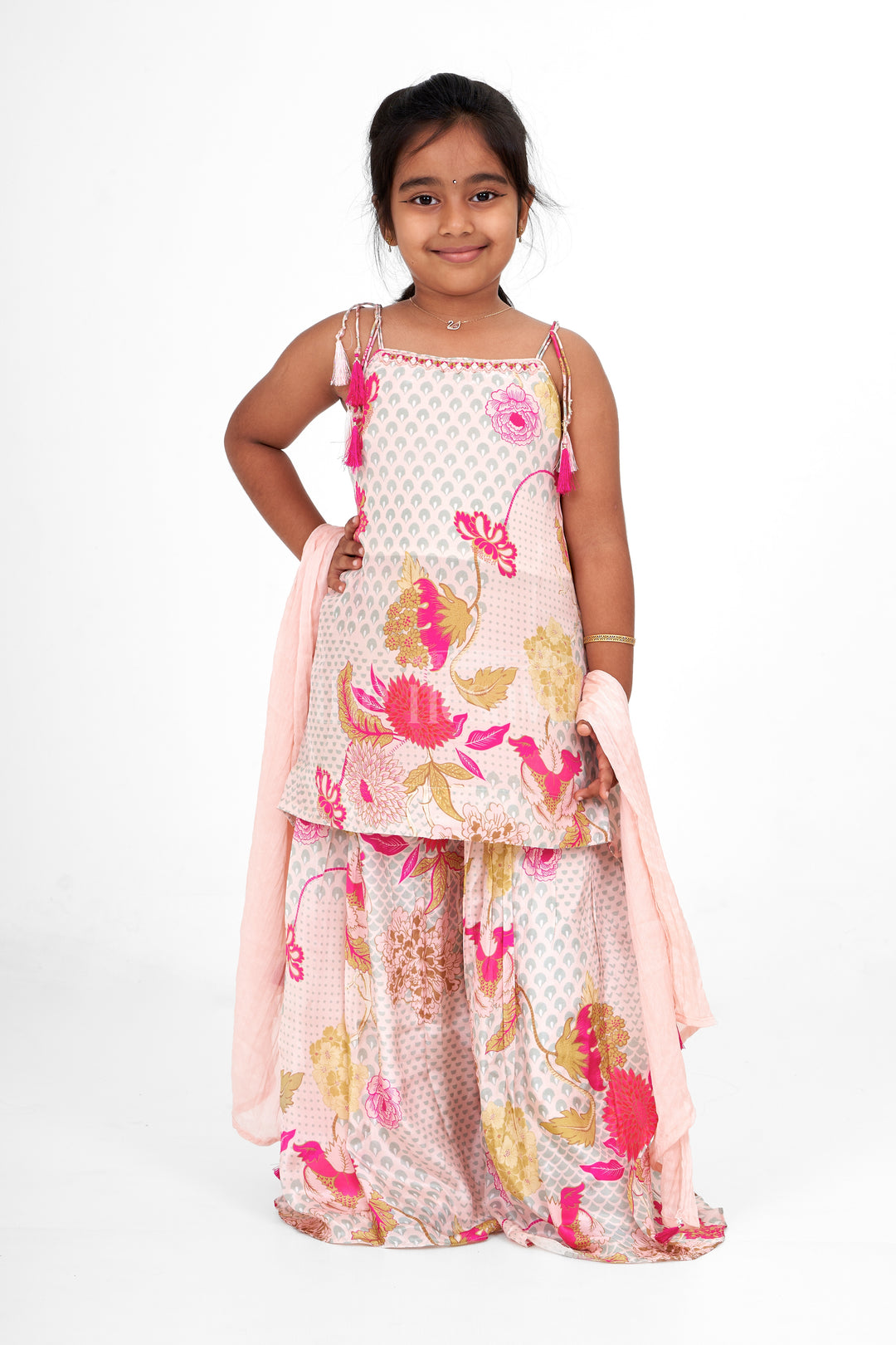 Girls Muslin Silk Palazzo Set in Floral Print with Top for Special Events