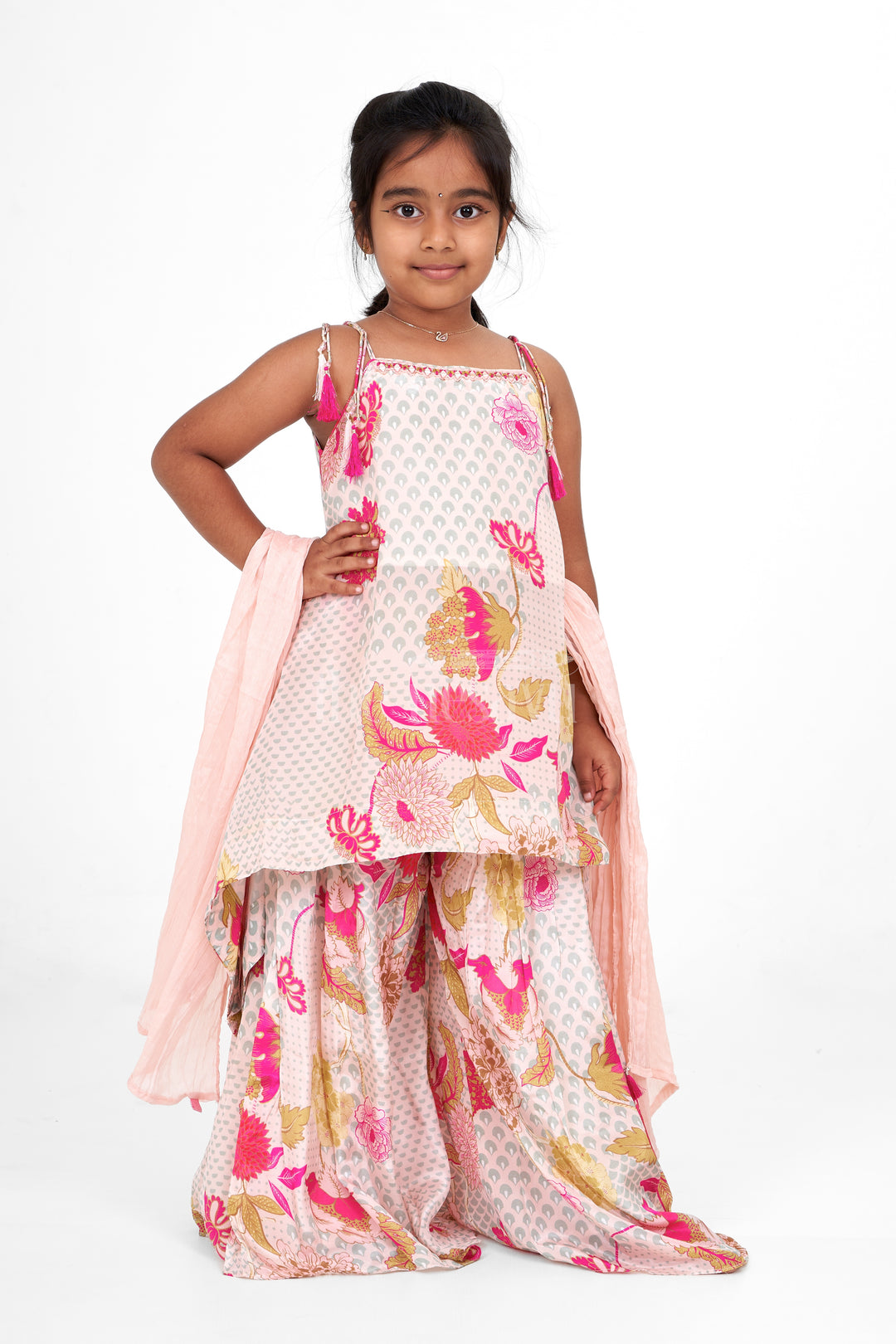 Girls Muslin Silk Palazzo Set in Floral Print with Top for Special Events