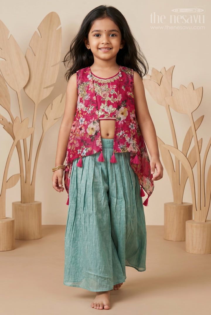 Girls Christmas Dress with Floral Printed Layered Design in Pure Georgette