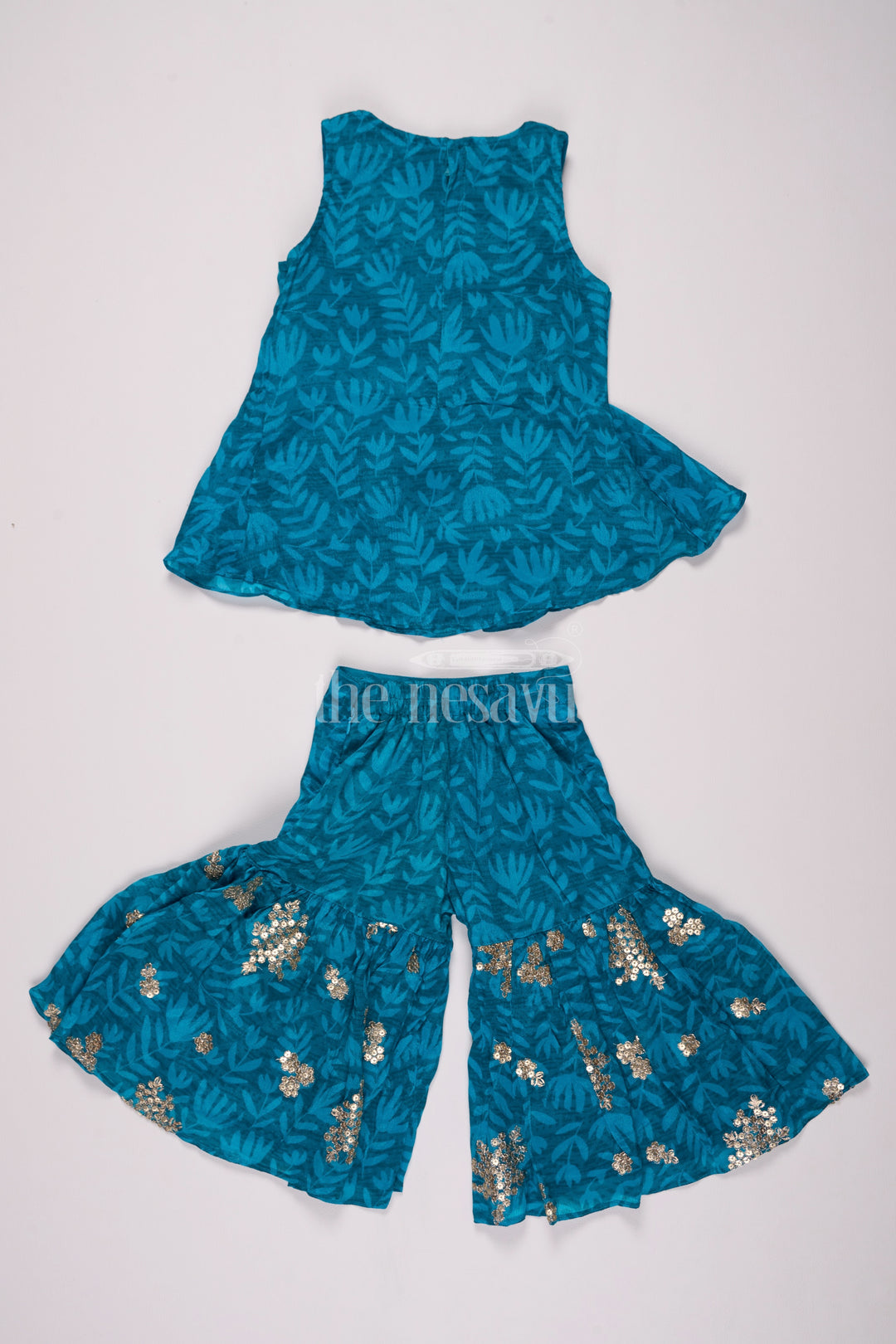 Infant Christmas Dress in Georgette with Sequined Top and Flared Sharara Bottoms