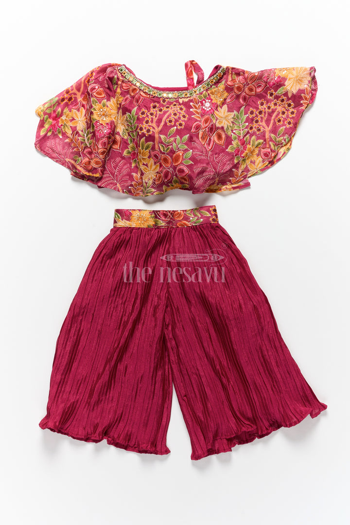 Girls Yellow Sharara Set in Georgette with Floral Printed Blouse