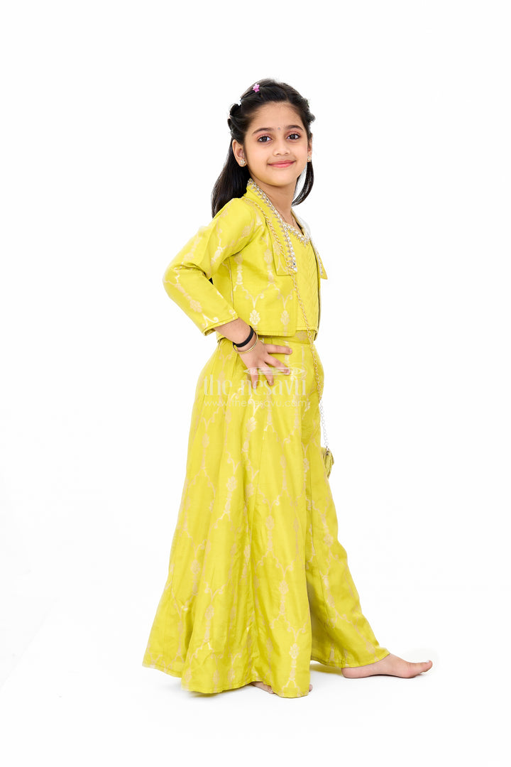 Girls Viscose Silk Bridal Sharara Set with Embroidered Jacket and Flared Pants