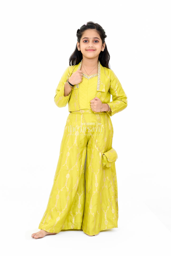 Girls Viscose Silk Bridal Sharara Set with Embroidered Jacket and Flared Pants