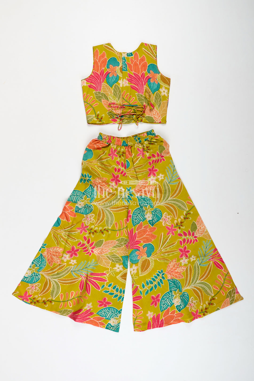 Girls Yellow Casual Dress in Muslin Silk with Digital Printed Patterns and Stylish Two-Piece Set