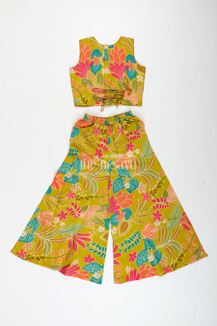 Girls Yellow Casual Dress in Muslin Silk with Digital Printed Patterns and Stylish Two-Piece Set