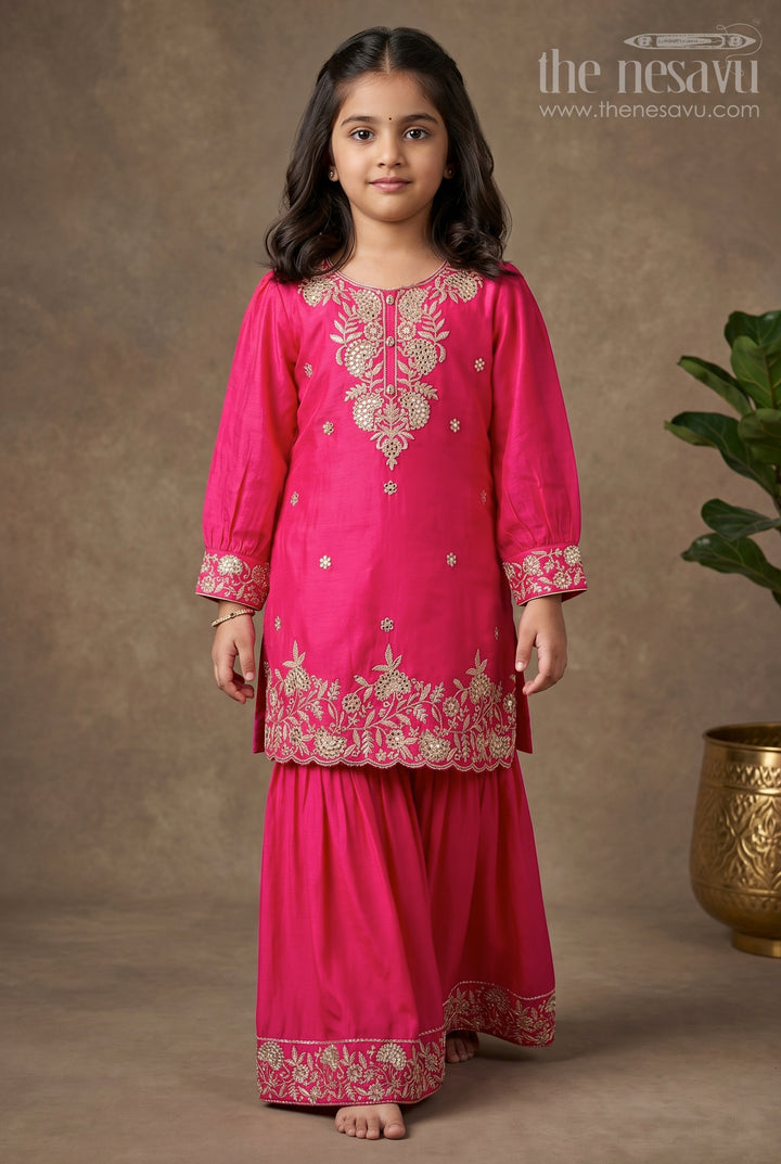 Elegant Plain Kurti Plazo Set for Girls with Embroidered Chinon Fabric and Flared Bottom