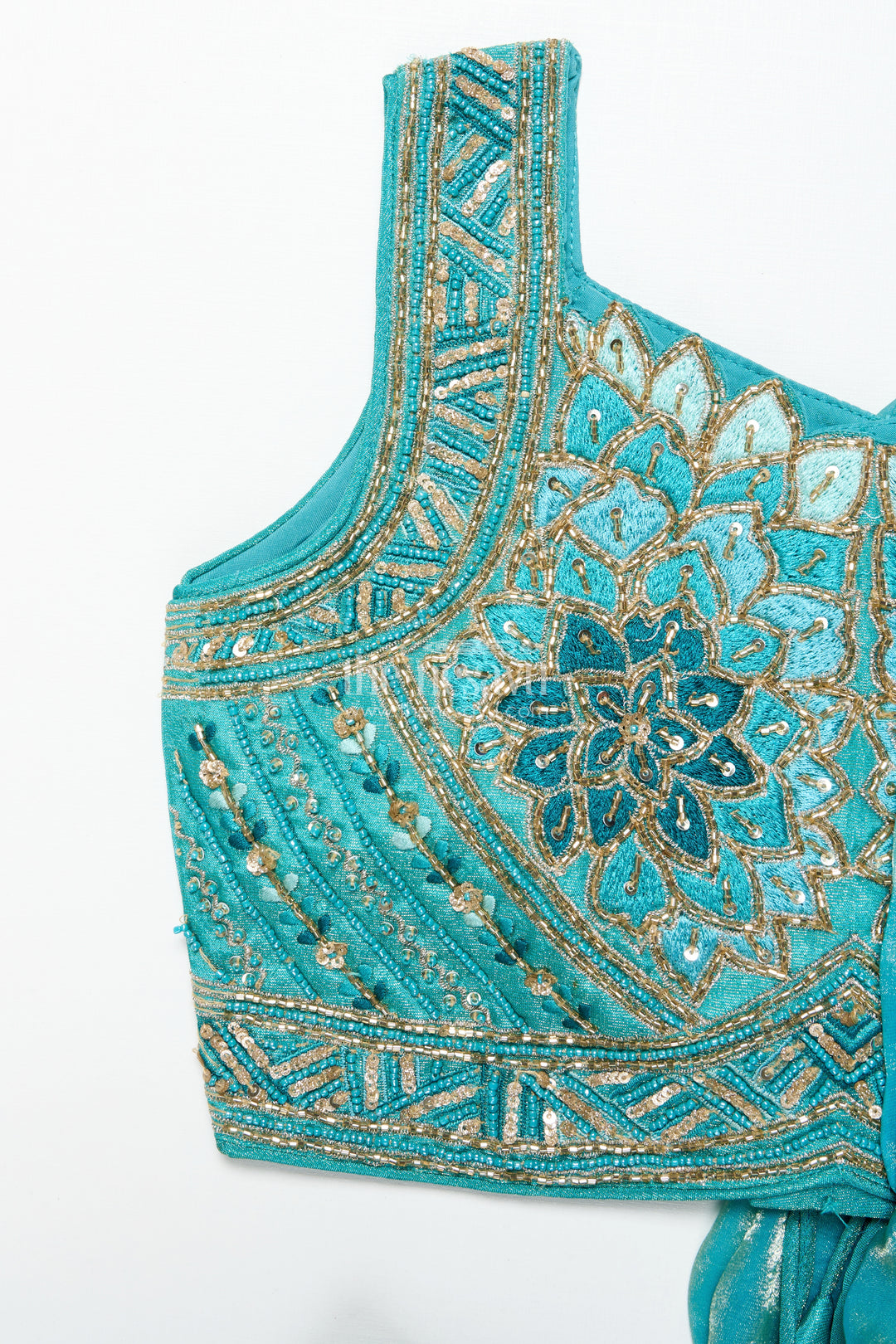 Girls turquoise organza sharara set with embroidered blouse for weddings