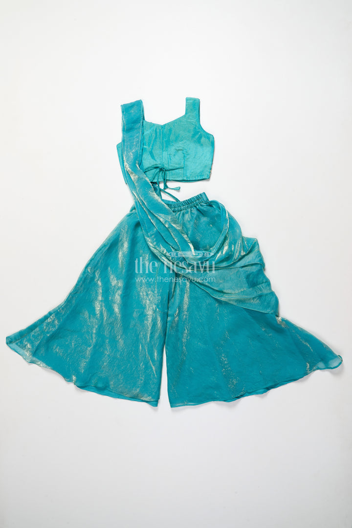 Girls turquoise organza sharara set with embroidered blouse for weddings