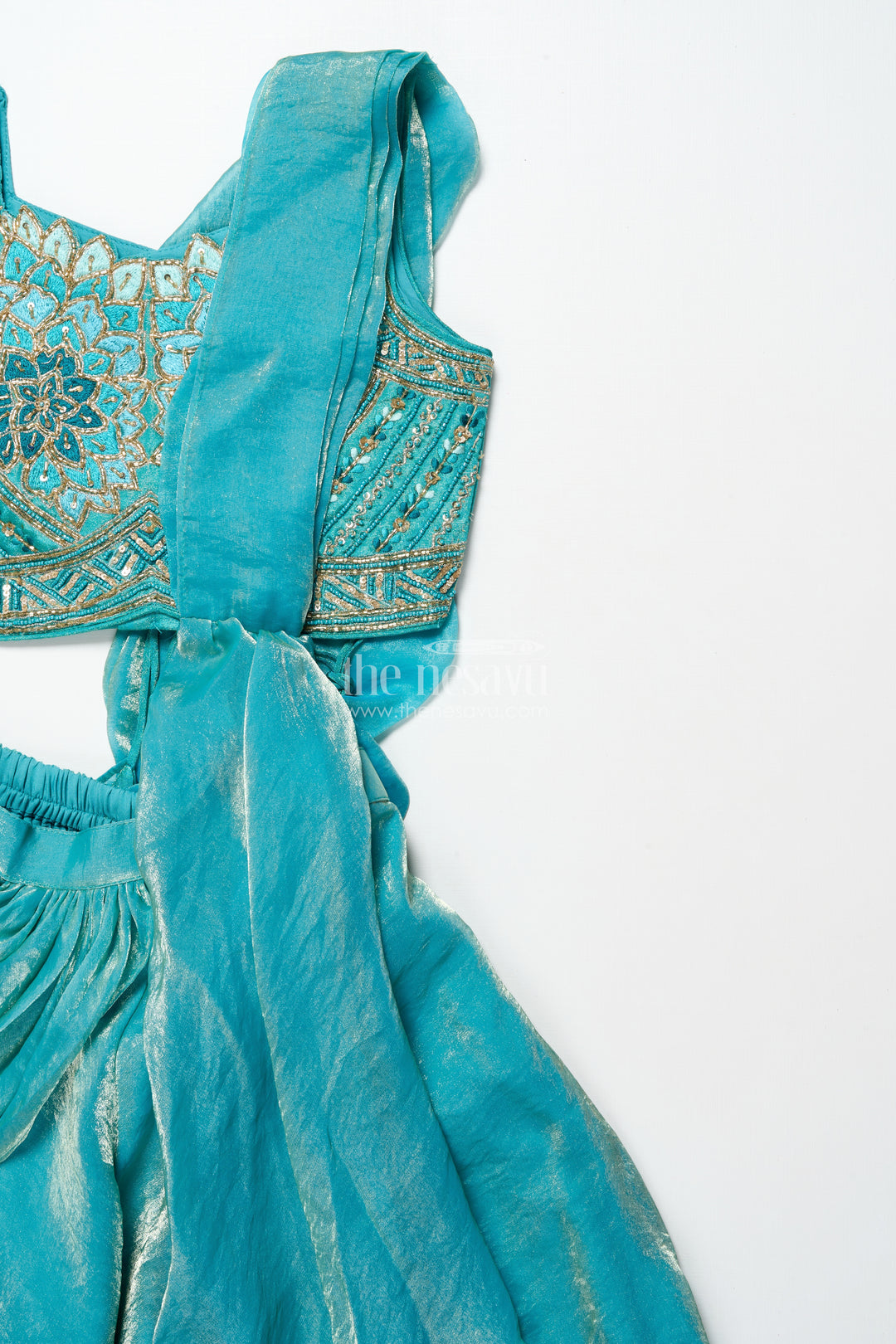 Girls turquoise organza sharara set with embroidered blouse for weddings
