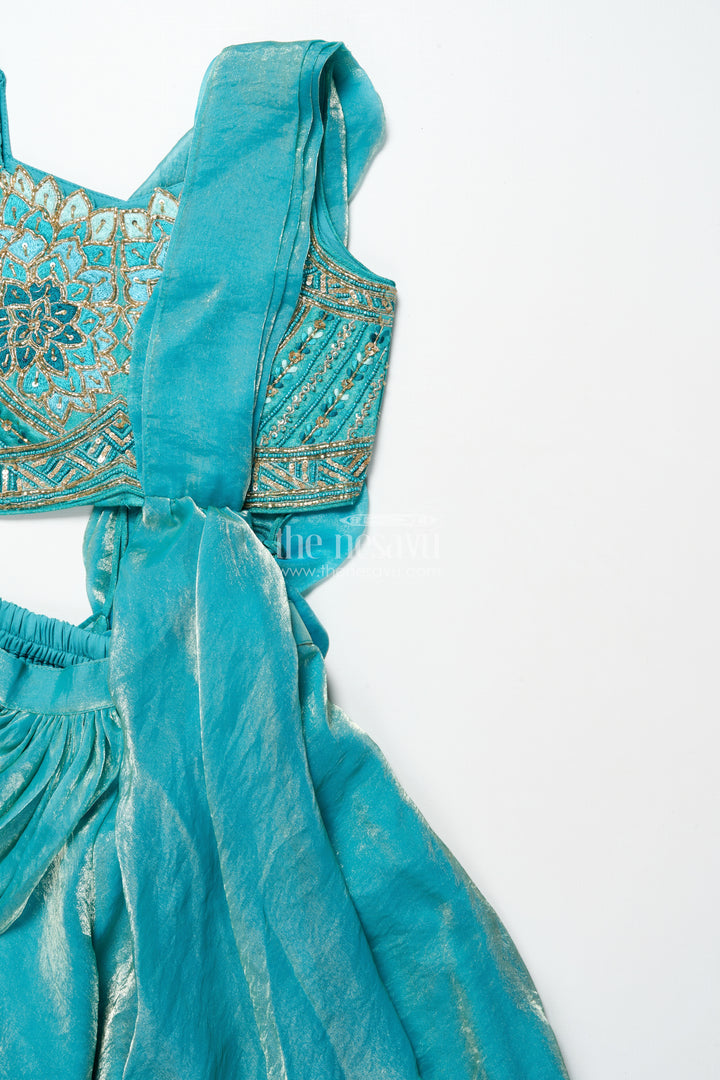 Girls turquoise organza sharara set with embroidered blouse for weddings