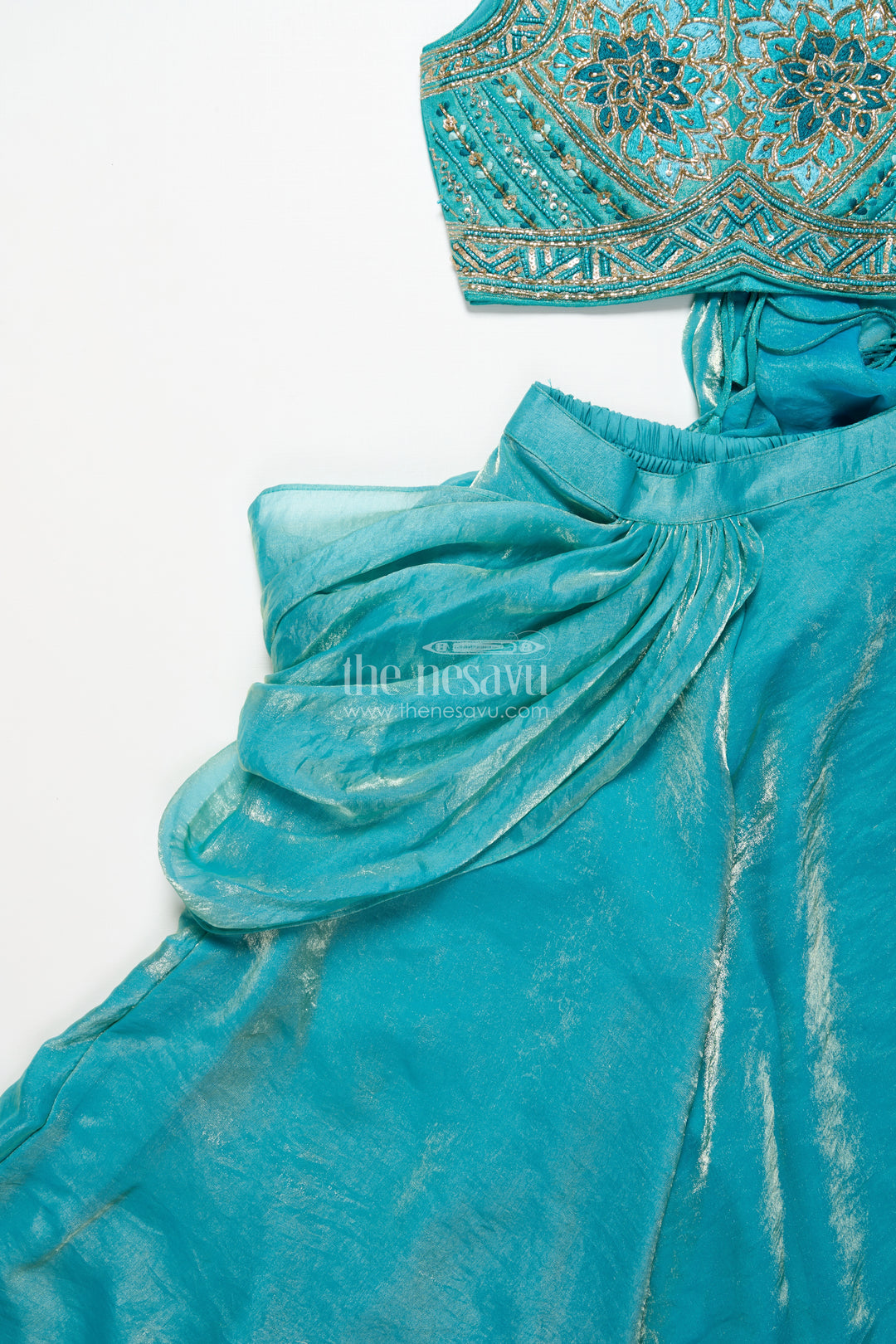Girls turquoise organza sharara set with embroidered blouse for weddings