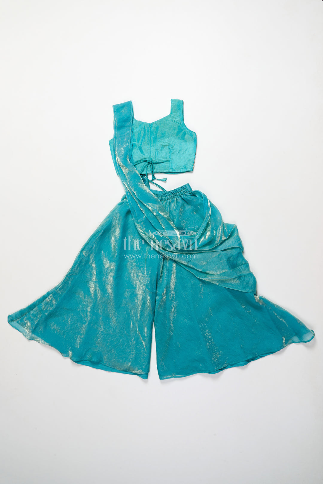 Girls turquoise organza sharara set with embroidered blouse for weddings