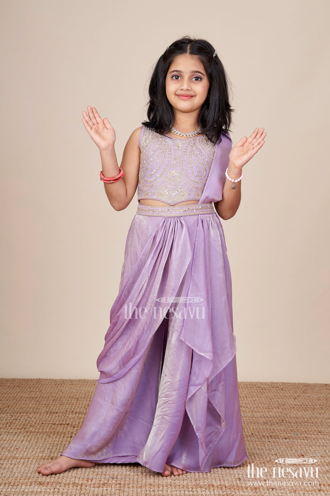 Designer sharara set with organza flair and heavily embroidered yoke