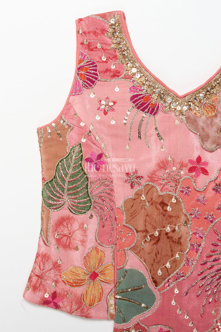 Girls peach palazzo set with embroidered blouse for ethnic celebrations